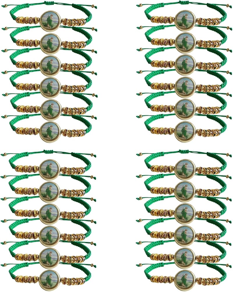 Bovemee 24PCS Virgin Mary Bracelets，Green Saint Jude bracelet Rosary Handmade Mexican bracelets,Virgen de Guadalupe Bracelet San Judas Tadeo Gift For Men Women - Image 1